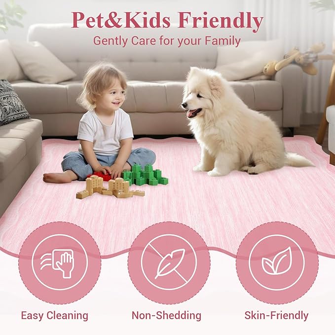 GarveeHome Scalloped Pink Rug 5x7 Modern Solid Living Room Carpet, Non-Slip Contemporary Rug for Girls, Machine Washable Low Pile Indoor Rugs for Entryway,Playroom,Dorm,Office, Pink