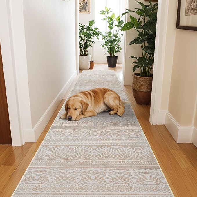 2x6 Rug Runners Washable - Moroccan Hallway Runner Rug Non Slip Kitchen Runner Low Pile Soft Indoor Floor Mat Front Door for Bedroom Entryway Laundry 2x6 Beige