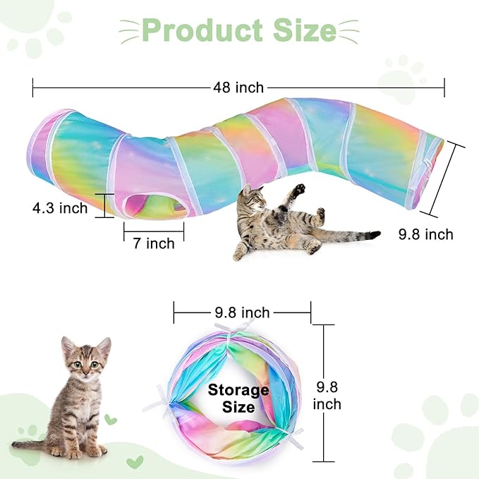 Glittme Cat Tunnel, Cat Tunnels for Indoor Cats, S-Shape Cats Cave with Cat Toys, Foldable Cat Tubes and Tunnels for Cats, Rabbit, Puppy, Guinea Pig