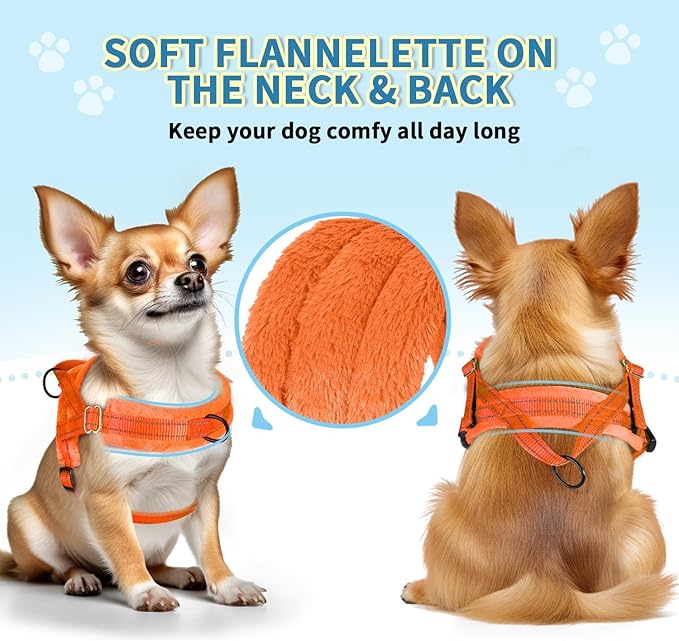 Lukovee No Pull Dog Harness and Leash Set, Soft Padded Small Dog Harness, Neck & Chest Adjustable Reflective Vest Puppy Harness with 4ft Lightweight Anti-Twist Dog Leash for Small Dogs (Orange, S)