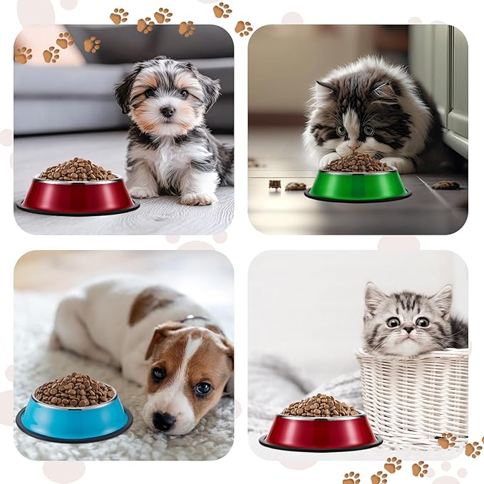 Roshtia 12 Pcs Stainless Steel Cat Bowls 6. 4 in 7 oz Metal Food Bowls for Cat Small Dogs Stackable Pet Dishes for Puppy Colorful Pets Feeder Bowl with Anti Skid Silicone Base for Puppy Kitten