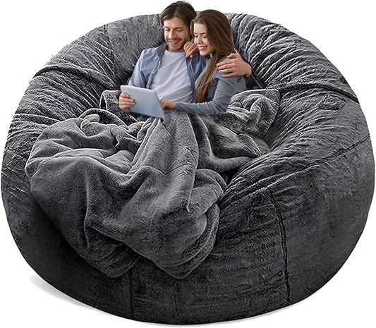 YudouTech（No Filler Bean Bag Chair Cover Without Filler,Big Round Soft Fluffy PV Velvet Washable Bean Bag Lazy Sofa Bed Cover for Adults,Living Room Bedroom Furniture Outside,5ft Dark Grey