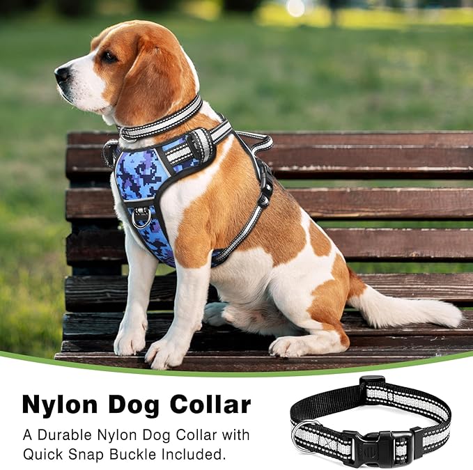 WINSEE Dog Harness No Pull, Pet Harnesses with Dog Collar, Adjustable Reflective Oxford Outdoor Vest, Front/Back Leash Clips for Small, Medium, Large, Extra Large Dogs, Easy Control Handle for Walking