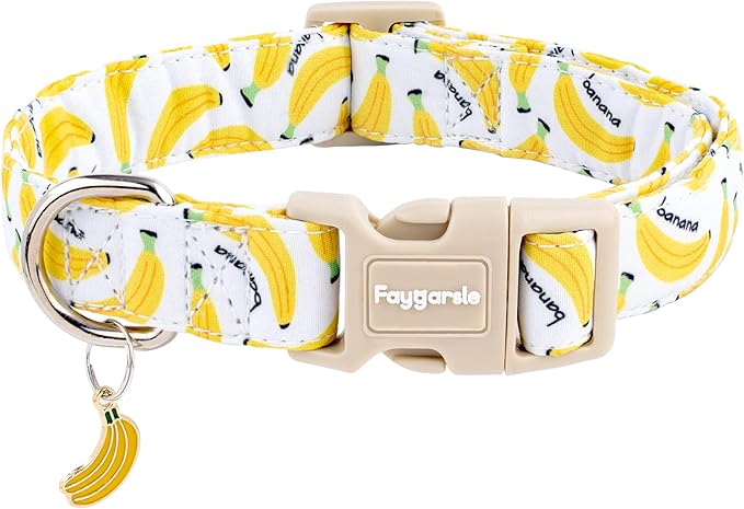 Faygarsle Cute Banana Print Dog Collar Spring Summer Design for Small Medium Large Dogs White and Yellow S