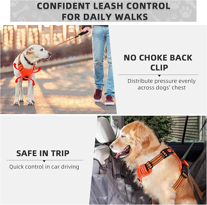 No Pull Dog Harness with A Free Heavy Duty 5ft Dog Leash, Adjustable Soft Padded Dog Vest, Reflective No-Choke Pet Oxford Vest with Easy Control Handle for Small and Large Dogs (Orange, X-Large)