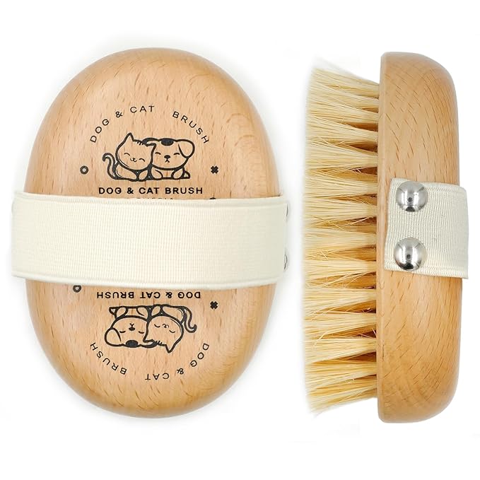 Soft Dog Brush, Pets Palm Brush for Dog and Cat Grooming - Bristle Brush for Dogs Short Haired - Soft Bristle Dog Brush Handheld - Ideal for Small Dogs Daily Gentle Grooming Brush (Beechwood)