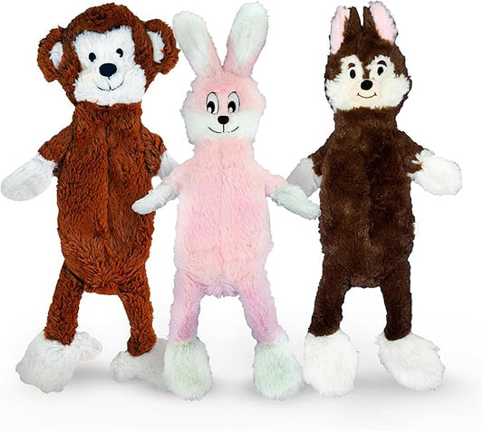 FGA MARKETPLACE Pack of 3 Flat NO Stuffing NO Squeak Plush Dog Toy, Funny Style Will Entertain Your Pet for Hours, Recommended for Small and Medium Dog 21 INCH Long