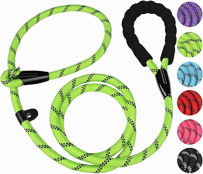 6 FT Dog Leash, Heavy Duty Rope Dog Leashes, Strong Training Dogs Leash with Comfortable Padded Handle and Highly Reflective Threads for Small Medium and Large Dogs, (Green)
