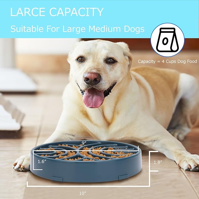 WHIPPY Slow Feeder Dog Bowls Anti-Choking Maze Dog Food Bowl Anti-Slip Interactive Dog Puzzle Feeder Dog Bowl Pet Bowl for Large Medium Dogs,Dark Blue