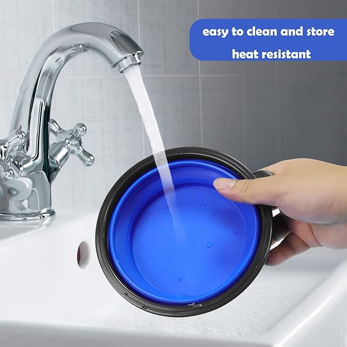 2 Pack Collapsible Dog Bowl Travel Portable Pet Bowls [34oz,1000ml],Expandable Foldable Food Water Feeding Dishes for Traveling Hiking Walking,with Carabiners [Black,Blue]
