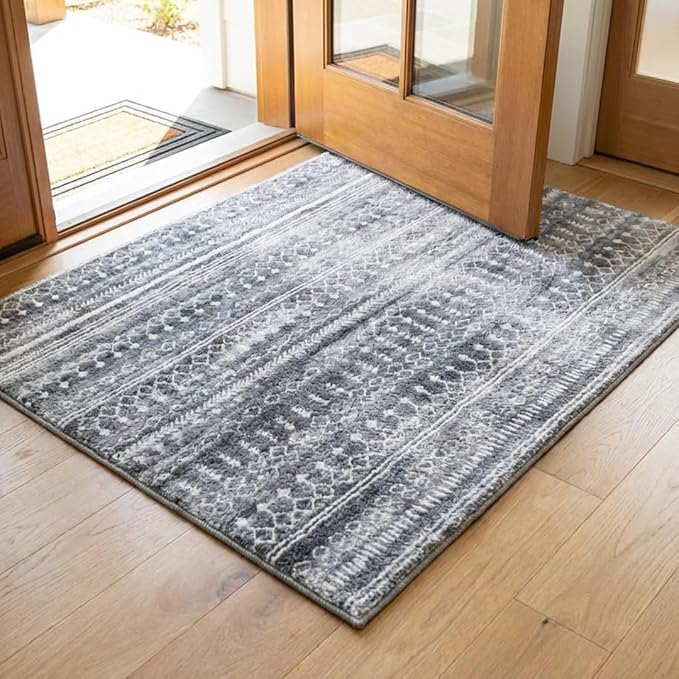 Muddy Mat짰 Greyline 2ft x 3ft Washable Area Rugs for Living Room, Bedroom & Dining Room ??Modern Soft Low Pile Non Slip Carpet ??Pet Friendly Waterproof Foldable Rugs for Home