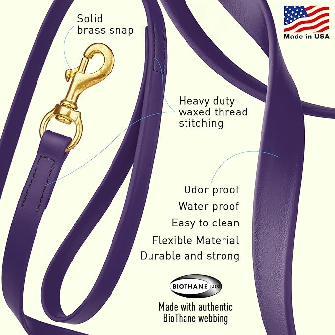 Viper Biothane K9 Working Dog Leash Waterproof Lead for Tracking Training Schutzhund Odor-Proof Long Line with Solid Brass Snap for Puppy Medium and Large Dogs, 33ft Violet Purple