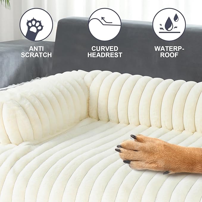Wn's Day Luxurious Dog Couch Bed, Washable Calming Dog Couch Cover, Removable Couch Protector for Dogs, Waterproof Sofa Bed, Pet Bed Mats for Couch, Pet Couch Covers for Sofa(White, XXL)