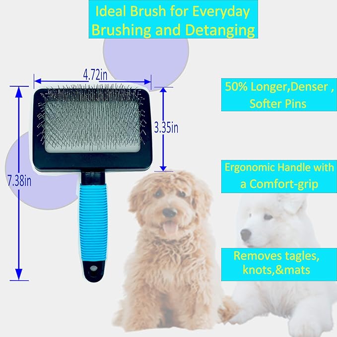Dog Brush For Long Haired Dogs Poodles-Dog brushes for grooming&shedding-Large Firm Slicker Brush for Goldendoodles-With Soft Massage Grooming Stainless Steel Pins, Pet Grooming Wire Brush-25mm(1")