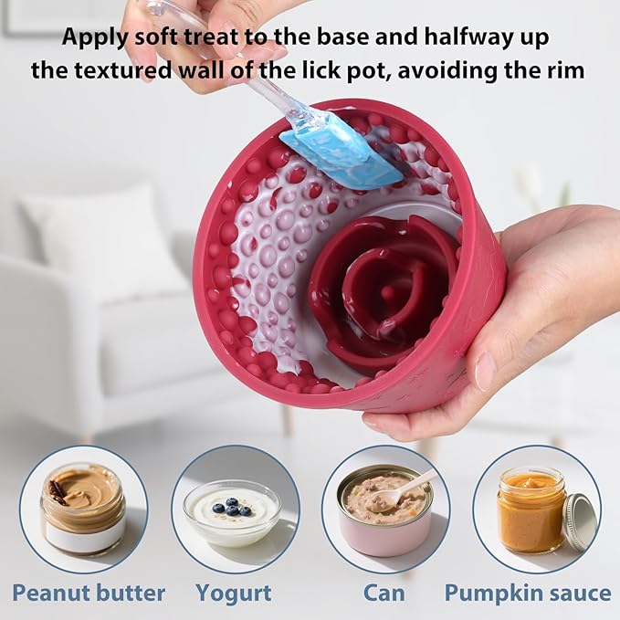 Dog Slow Feeder Lick Bowl - Non-Slip Licking Treat Dispenser for Small Medium Large Dogs, Promotes Anxiety Relief & Prevents Choking, Easy to Clean Feeding Bowl (Wine Red, L)