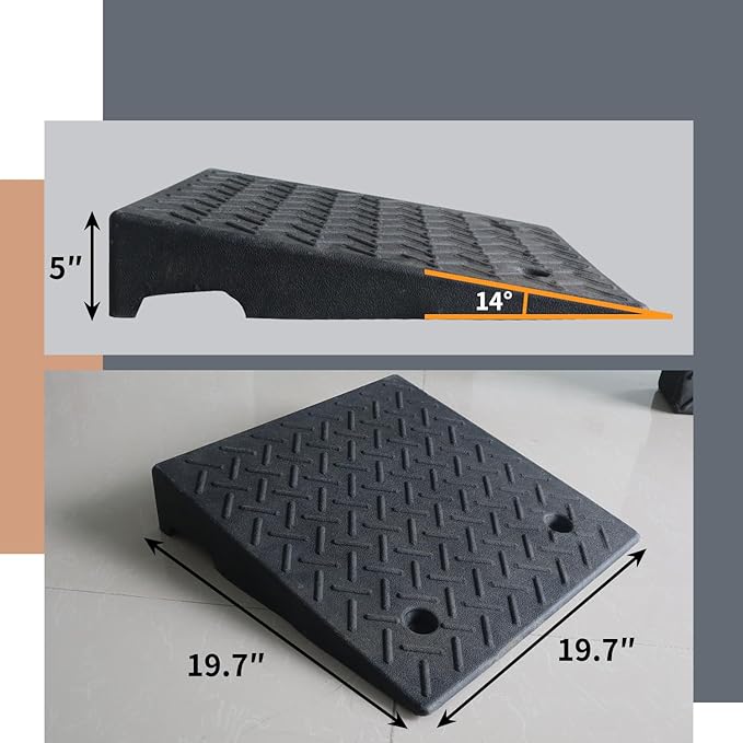 5" Rise 2pack Rubber Curb Ramps for Driveway Doorway Shed Threshold Wheelchair Truck Car Motorcycle Bike Cart Lawn Mowers Angled Step Entry in Ramp 7000lbs Heavy Duty Powersports Loading Ramp
