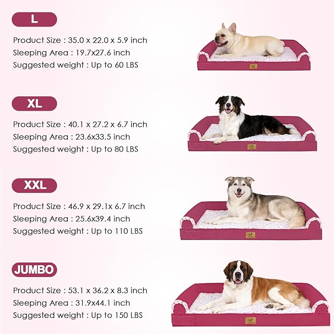 Medium-Sized Orthopedic Dog Bed - Washable Rose Velvet Cover, Waterproof Lining, Memory Foam Dog Couch, Non-Slip Base, Sofa Dog Bed for Corgis, Pomeranians, French Bulldogs (Rose Pink, L)