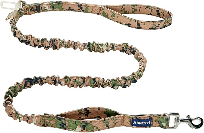 AUROTH Dog Leash Large Dogs, Heavy Duty Dog Leash Bungee, No Pull Leashes for Shock Absorption, Woodland Camo Dog Training Leashes for Medium Large Breed Dogs 6FT, 2 Padded Handles