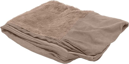 Furhaven Replacement Dog Bed Cover Plush & Suede Sofa-Style, Machine Washable - Almondine, Jumbo Plus (XX-Large)