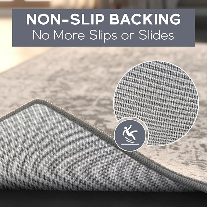 Muddy Mat짰 Frostbell 3ft x 7ft Washable Area Rugs for Living Room, Bedroom & Dining Room ??Modern Soft Low Pile Non Slip Carpet ??Pet Friendly Waterproof Foldable Rugs for Home