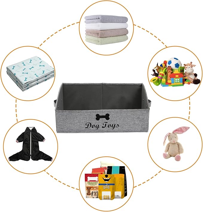 Geyecete 2 Pack Large Dog Toy Bin - Foldable Fabric Trapezoid Organizer Boxes with Handle for Dog Toys (Snow Gray)