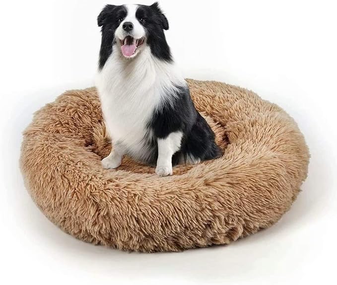 Dog Bed, Cat Calming Bed, Faux Fur Pillow Pet Donut Cuddler Round Plush Bed for Large Medium Small Dogs and Cats