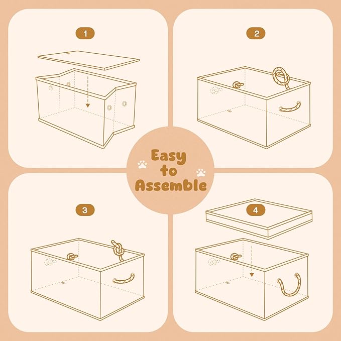 Dog Toy Basket with Lid, Dog Basket for Toys, Dogs Toy Box with Cotton Rope Handles, Collapsible Storage Bins for Pet Toys, Dogs Storage Organizer, Beige