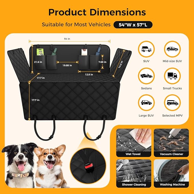 Dog Car Seat Cover for Back Seat,100% Waterproof Scratch Proof Nonslip Seat Cover,600D Heavy Duty Scratch Soft Dog Hammock for Car for Cars Trucks and SUVs