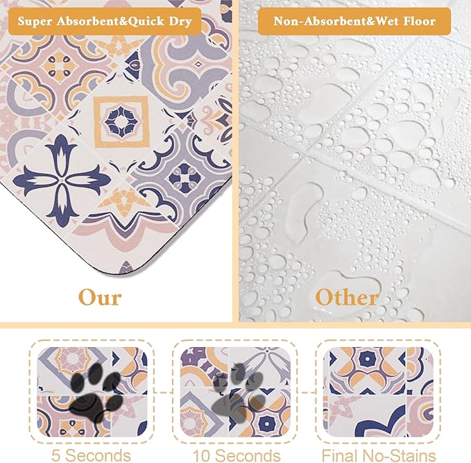Dog Food Mat for Floors Waterproof Quick Dry Pet Placemat Cat Feeding Bowls Mats for Food and Water, Eco-Friendly Dog Accessories Diatomite Pets Supplies 12" X 20"