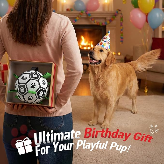 QDAN Large Dog Toys, 8 Inch Soccer Ball for Dogs with Straps, World Cup Interactive Toys for Tug of War, Puppy Birthday Gifts, Water Toy, Durable Dog Balls for Medium Large