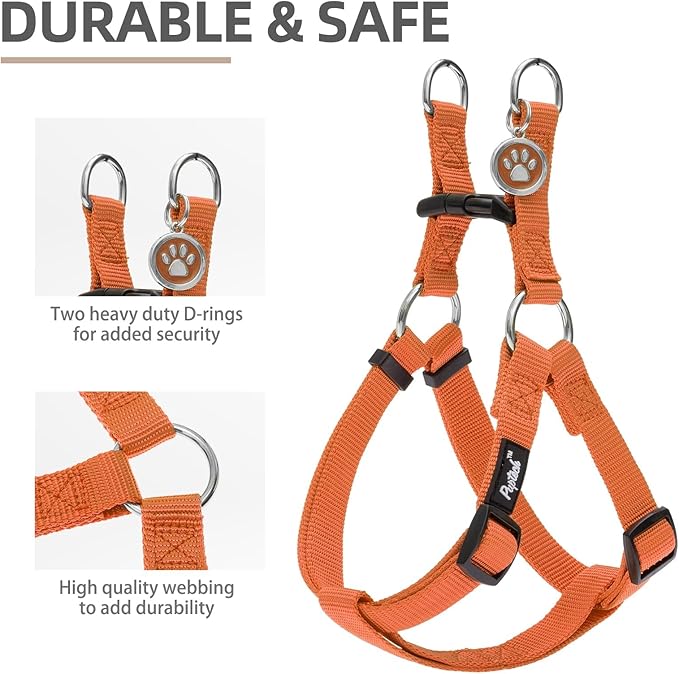 PUPTECK No Pull Dog Harness Soft Adjustable Basic Nylon Step in Puppy Vest Outdoor Walking with ID Tag Medium Orange