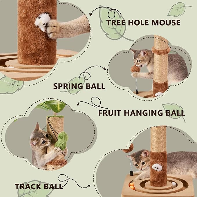 MECOOL Cat Scratching Post Sturdy and Premium Scratch Posts with Hanging Ball and Ball Track Toy Cute Cat Tree 30in for Indoor Kittens