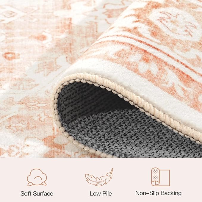 Lofus 8x10 Area Rug for Living Room,Pink Washable Area Rugs with Non-Slip Backing,Soft Boho Carpets for Bedroom Dining Room Home Office Indoor Nursery