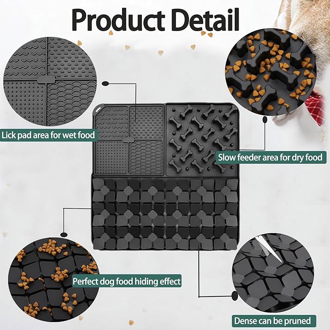 Silicone Snuffle Mat for Dog,Slow Feeder Lick Mat with Suction Cups for Slow Eating,Encourages Natural Foraging Skill,Relieving Stress,Pet Sniffing Mat for Small/Medium/Large Dog Cat (Black)