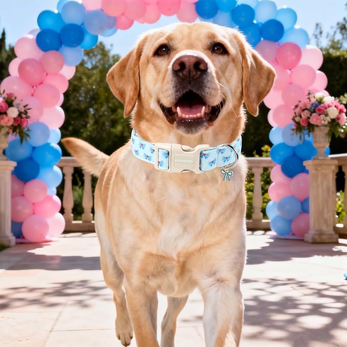 DOGWONG Blue Dog Collar, Cute Blue Boy Dog Collar Adjustable Soft Male Female Pet Dogs Collar Bowtie Printed Dog Collars for Small Medium Dogs