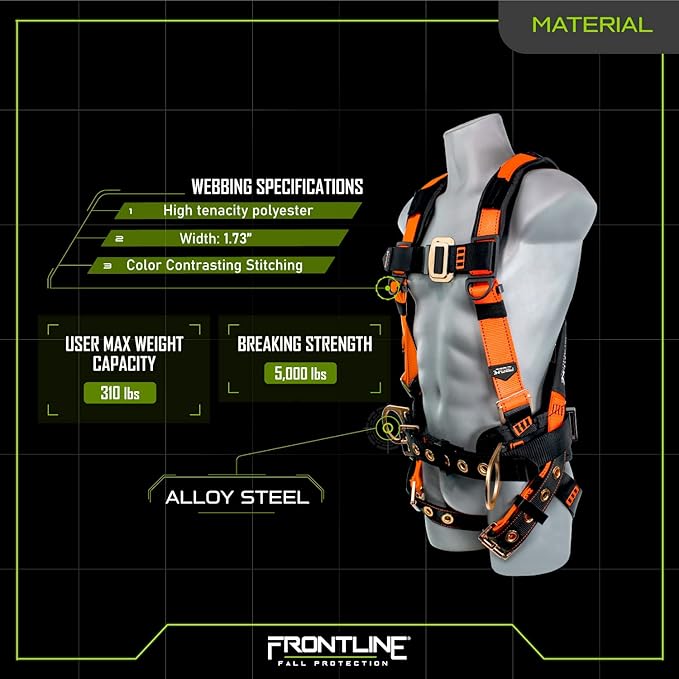 FRONTLINE FALL PROTECTION Harnesses + D-Ring+ Multiple Styles + OSHA and ANSI compliant