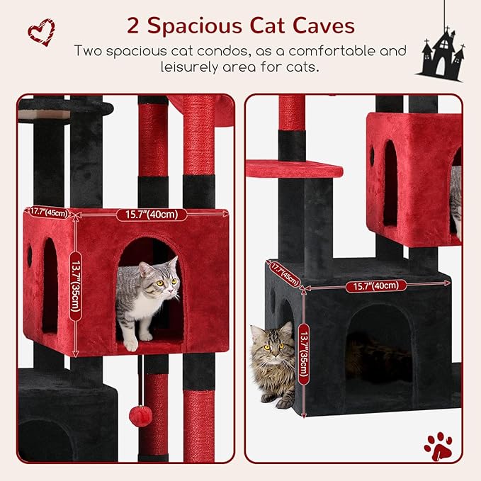 Globlazer Gothic Cat Tower for Indoor Cats, Heavy Duty Goth Cat Trees for Large Cats Adult Big Cats Maine Coon Cat Tree with Scratching Post, Extra Large Top Perch, Cat Condos, F61, Blood-Goth, 61inch
