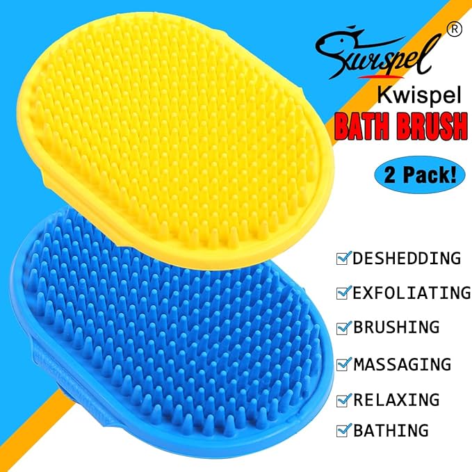 Dog Grooming Brush, Pet Shampoo Bath Brush Dog Grooming Shedding Brush Soothing Massage Rubber Comb with Adjustable Ring Handle for Long Short Haired Dogs and Cats 2pcs