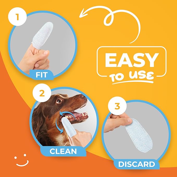 Dog & Cat Teeth Cleaning Wipes - Dental Finger Wipes for Cats & Dogs - Pet Toothbrush & Tooth Brushing Kit - Effective Teeth Cleaner (Mint)