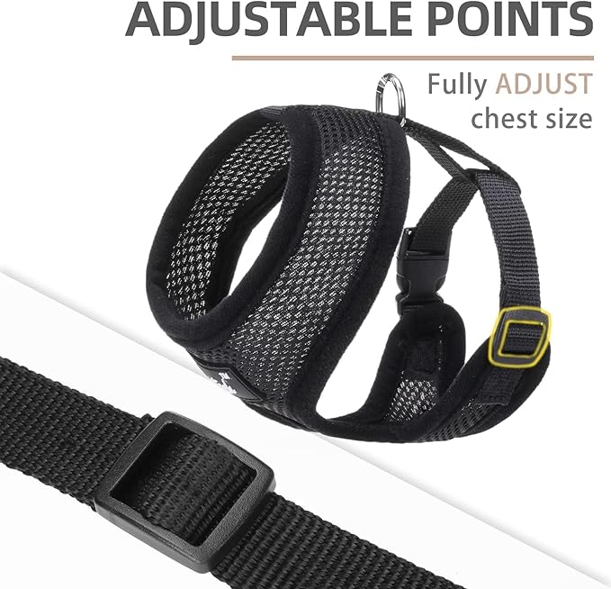 PUPTECK Soft Mesh Dog Harness and Leash Set Pet Puppy Cat Comfort Padded Vest No Pull Harnesses, Solid Black, XS