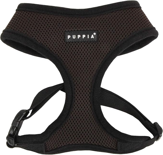 Puppia Soft Dog Harness No Choke Over-The-Head Triple Layered Breathable Mesh Adjustable Chest Belt and Quick-Release Buckle, Brown, XX-Large