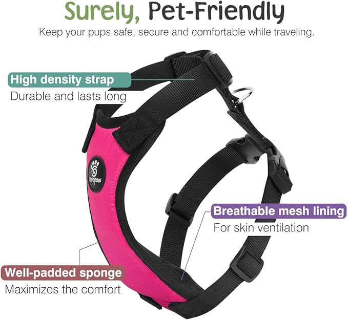 Dog Seat Belt, Safety Vest Dog Car Harness with Adjustable Buckle Dog Seat Belt for Vehicle Nylon Pet Safety Seat Belts Heavy Duty(XL, Magenta)