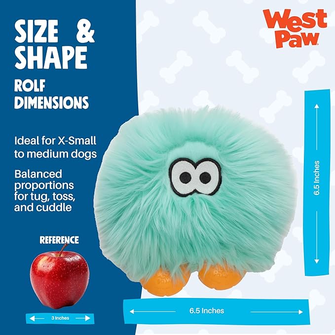 WEST PAW Rowdies Rolf Durable Plush Dog Toy with HardyTex Reinforced Seams Engaging Squeaker with Soft Cuddly Exterior Hand Sewn and Finished in Bozeman Montana for Dogs - Seafoam