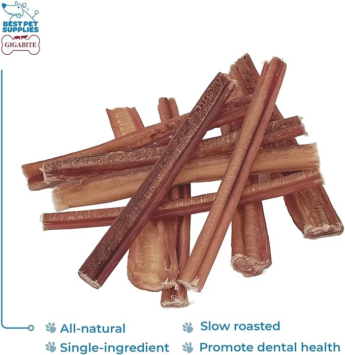 GigaBite Single Ingredient All Natural Free Range Bully Treats and Chews - Bully Sticks/Bladder Sticks/Beef Esophagus by Best Pet Supplies - Bully Sticks (Half-cut 6"), Pack of 10