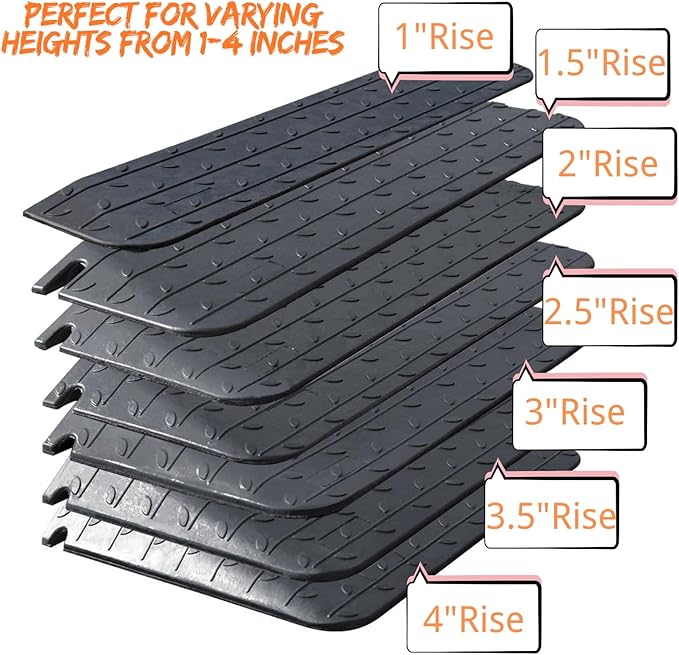 Rubber Wheelchair Threshold Ramp, 1"/1.5"/2"/2.5"/3"/3.5"/4" Rise Options, Wheelchair Ramp 7000Lbs Load Capacity, Non-Slip Textured Surface for Wheelchairs, Scooters (2.5" Rise)