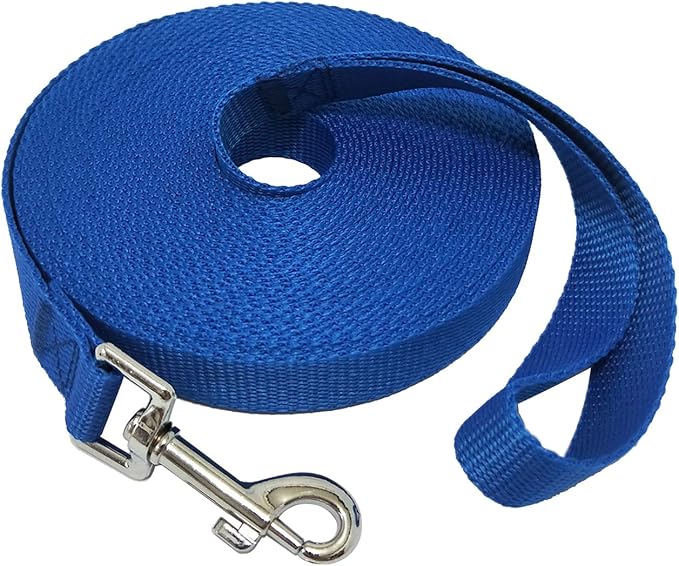 Nylon Training Dog Leash for Small Medium Large Dogs, 15ft 20ft 30ft 50ft Long Leash Dog/Puppy Lead for Obedience Recall Training, Camping (30ft, Blue)