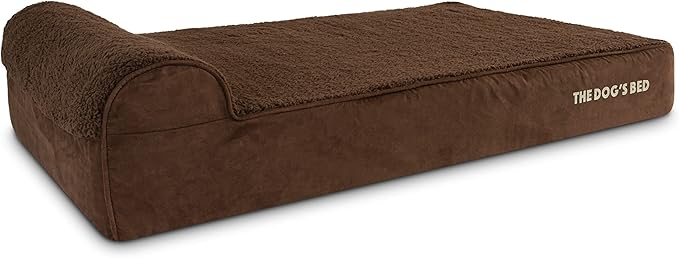 The Dog’s Bed Orthopedic Memory Foam Dog Bed with Headrest, Plush Fabric, Brown Plush, XL, 6-Inch