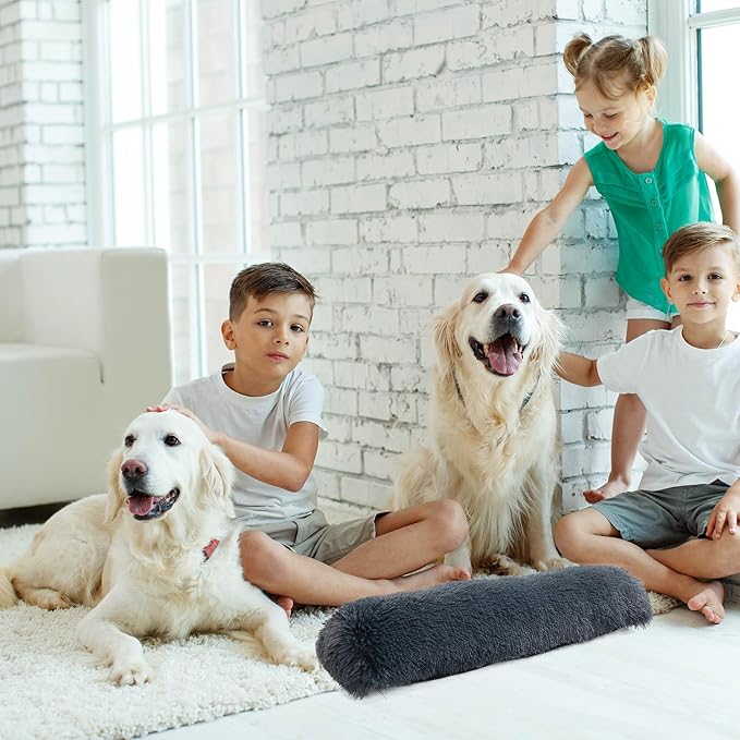 HOMBYS 25" Dog Pillow for Large & Medium Dogs, Soft Faux Fur Calming Pet Pillow for Anxiety Relief, Machine Washable, Plush Pet Toy (Dark Grey, 25"x8"x4")