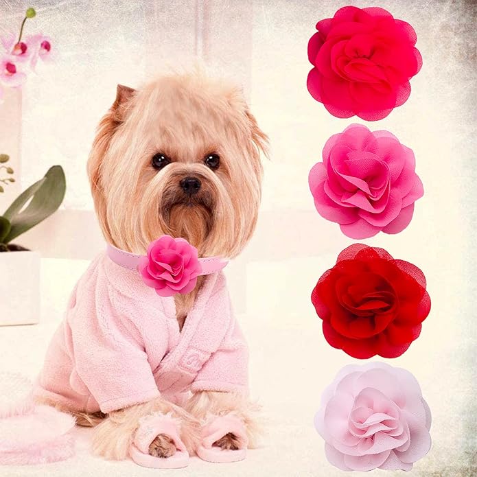 PET SHOW Valentines Small Dogs Flower Charms Slide Collar Accessories for Medium Large Dogs Cat Puppies Rabbit Pigs Collars Bows Grooming Supplies