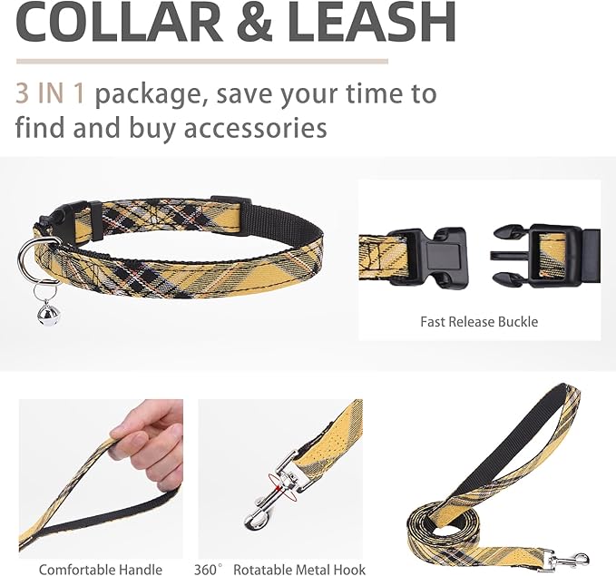 PUPTECK Adjustable Dog Harness Collar and Leash Set Step in No Pull Pet Harness for Small Medium Dogs Puppy and Cats Outdoor Walking Running, Soft Mesh Padded Reflective Vest Harnesses, Yellow, XS
